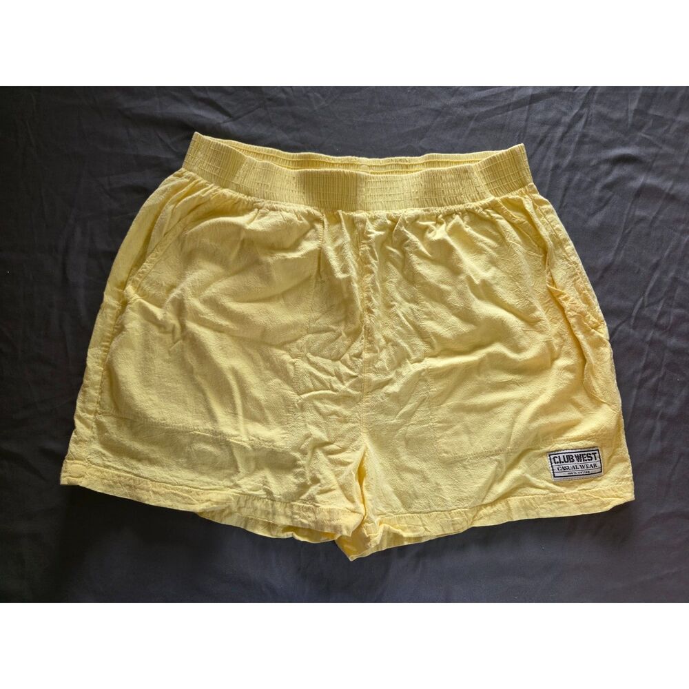Vintage 90s Club West Yellow 100% Cotton Gauze Elastic Waist Shorts L